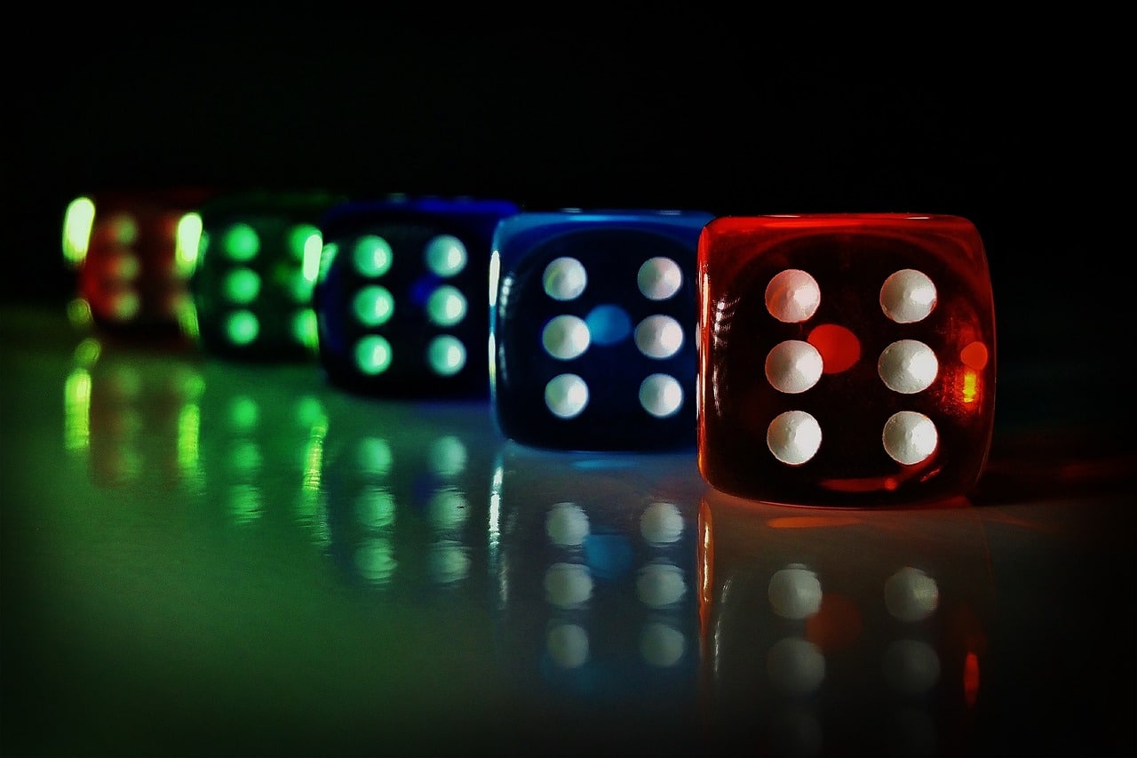 dice, multicoloured, transparent